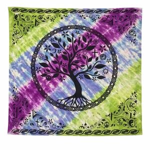 Tree of Life Tie Dye Wall Hanging Tapestry 36x36 Boho Spiritual Meditation Decor